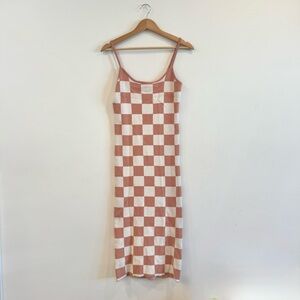 Pink and White Retro Checkered Midi Dress